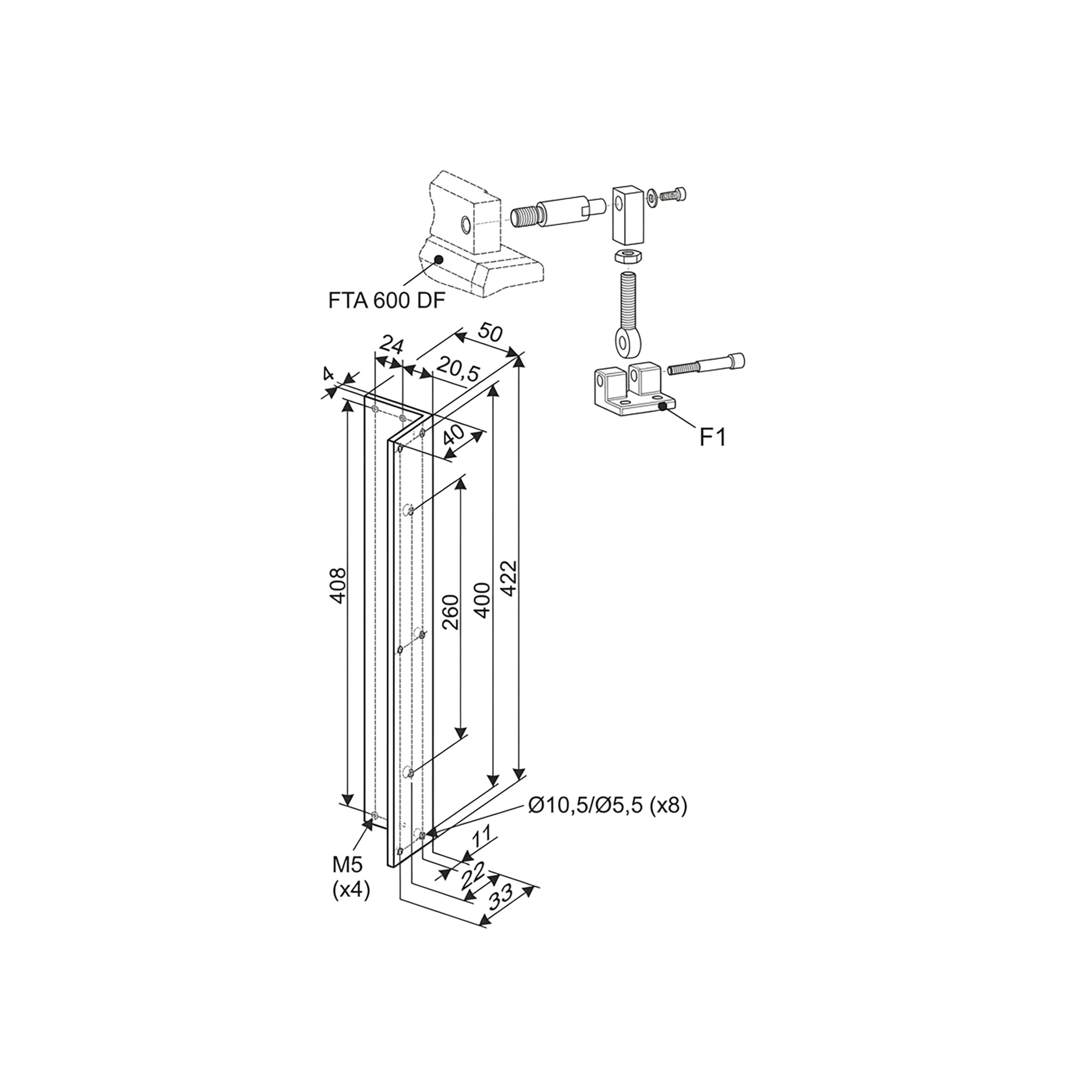 Aumuller FTA600DF-524172 Brackets for mounting window actuators to the frame